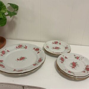 Vintage Rosebud Red China Plates
